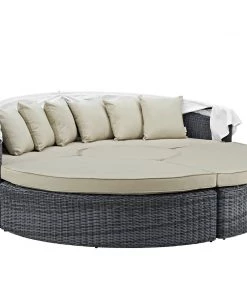 Modway Summon Canopy Outdoor Patio Sunbrella® Daybed Antique Canvas Beige Outdoor Daybeds