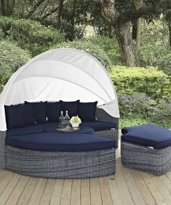 Modway Summon Canopy Outdoor Patio Sunbrella® Daybed Canvas Navy Outdoor Daybeds