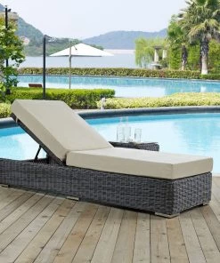 Modway Summon Outdoor Patio Sunbrella® Chaise Lounge Canvas Antique Beige Lounge Chair Outdoor