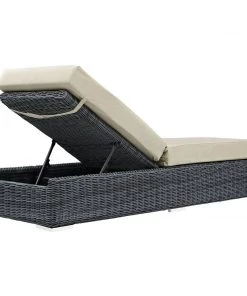 Modway Summon Outdoor Patio Sunbrella® Chaise Lounge Canvas Antique Beige Lounge Chair Outdoor