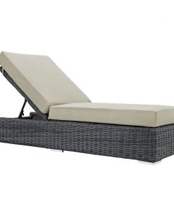 Modway Summon Outdoor Patio Sunbrella® Chaise Lounge Canvas Antique Beige Lounge Chair Outdoor