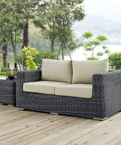 Modway Summon Outdoor Patio Sunbrella® Loveseat Canvas Antique Beige Outdoor Loveseats