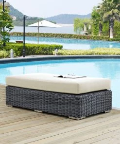 Modway Ottomans Summon Outdoor Patio Sunbrella® Rectangle Ottoman Canvas Antique Beige