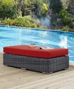 Modway Summon Outdoor Patio Sunbrella® Rectangle Ottoman Canvas Red Ottomans