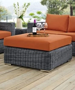 Modway Ottomans Summon Outdoor Patio Sunbrella® Square Ottoman Canvas Tuscan