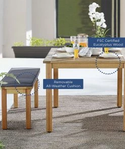 Modway Outdoor Tables Syracuse Outdoor Patio Dining Table And Bench Set Natural Gray