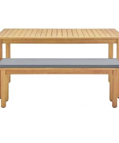 Modway Outdoor Tables Syracuse Outdoor Patio Dining Table And Bench Set Natural Gray