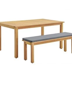 Modway Outdoor Tables Syracuse Outdoor Patio Dining Table And Bench Set Natural Gray