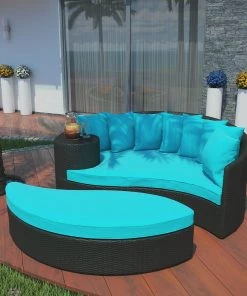 Modway Taiji Outdoor Patio Wicker Daybed Espresso Turquoise