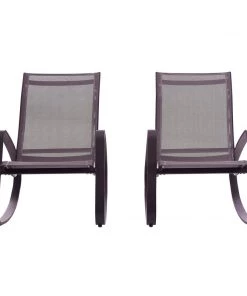 Modway Traveler Rocking Lounge Chair Outdoor Patio Mesh Sling Set Of 2