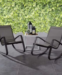 Modway Traveler Rocking Lounge Chair Outdoor Patio Mesh Sling Set Of 2