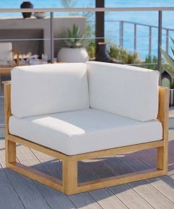 Modway Outdoor Sectional Upland Outdoor Patio Teak Wood Corner Chair Natural White