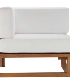 Modway Outdoor Sectional Upland Outdoor Patio Teak Wood Corner Chair Natural White