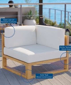 Modway Outdoor Sectional Upland Outdoor Patio Teak Wood Corner Chair Natural White