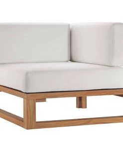 Modway Outdoor Sectional Upland Outdoor Patio Teak Wood Corner Chair Natural White