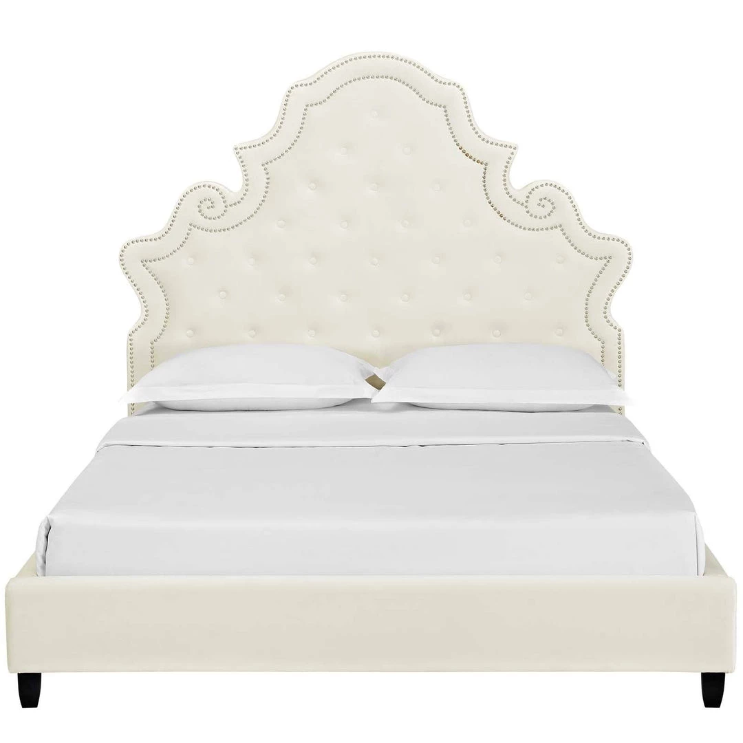 Modway Beds Valentina Queen Tufted Nailhead Performance Velvet Platform Bed Ivory 4 Modway Beds Valentina Queen Tufted Nailhead Performance Velvet Platform Bed Ivory