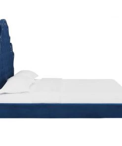 Modway Valentina Queen Tufted Nailhead Performance Velvet Platform Bed Navy