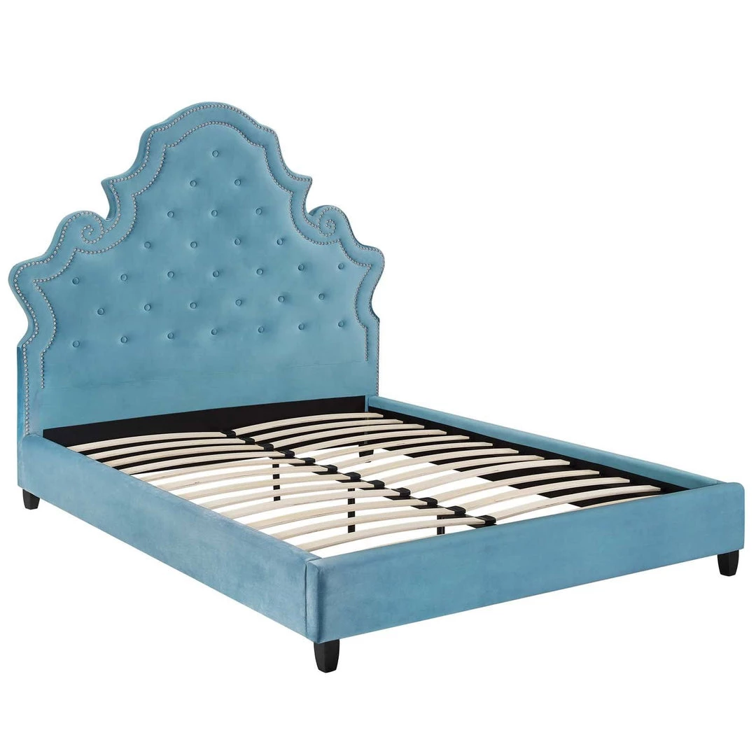 Modway Valentina Queen Tufted Nailhead Performance Velvet Platform Bed Sea Blue Beds 2 Modway Valentina Queen Tufted Nailhead Performance Velvet Platform Bed Sea Blue Beds