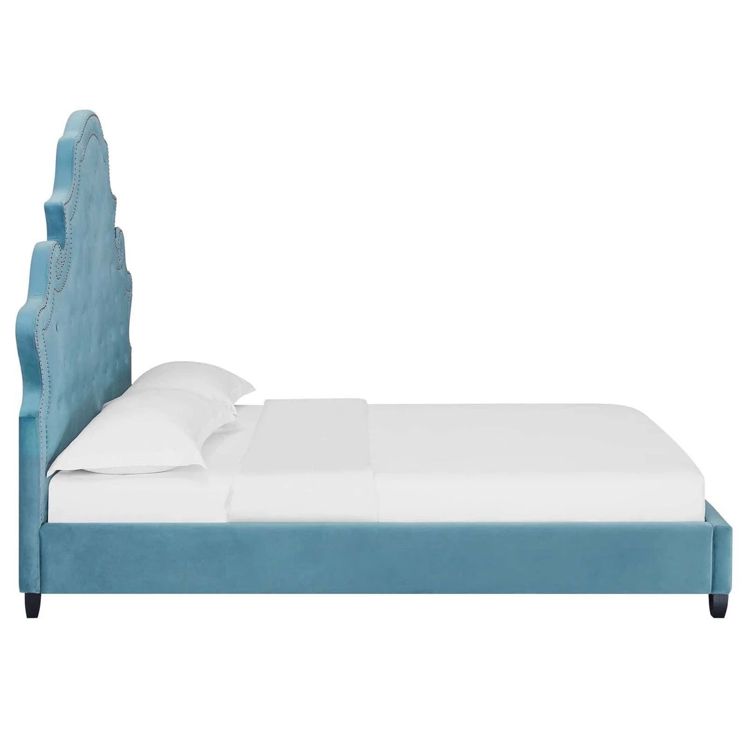 Modway Valentina Queen Tufted Nailhead Performance Velvet Platform Bed Sea Blue Beds 3 Modway Valentina Queen Tufted Nailhead Performance Velvet Platform Bed Sea Blue Beds