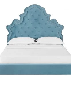 Modway Valentina Queen Tufted Nailhead Performance Velvet Platform Bed Sea Blue Beds 9 Modway Valentina Queen Tufted Nailhead Performance Velvet Platform Bed Sea Blue Beds