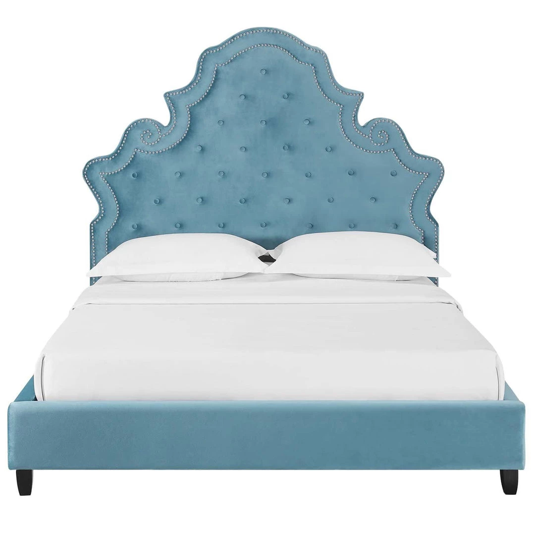 Modway Valentina Queen Tufted Nailhead Performance Velvet Platform Bed Sea Blue Beds 4 Modway Valentina Queen Tufted Nailhead Performance Velvet Platform Bed Sea Blue Beds