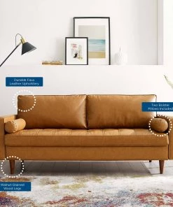 Modway Valour Upholstered Faux Leather Sofa Tan