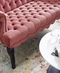 Modway Viola Chesterfield Button Tufted Loveseat Performance Velvet Settee Dusty Rose Loveseats