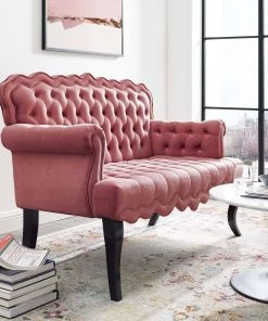Modway Viola Chesterfield Button Tufted Loveseat Performance Velvet Settee Dusty Rose Loveseats