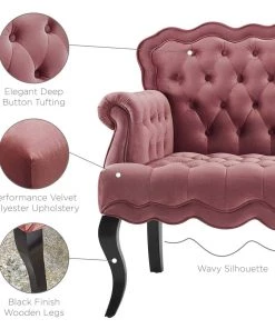 Modway Viola Chesterfield Button Tufted Loveseat Performance Velvet Settee Dusty Rose Loveseats