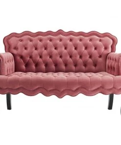 Modway Viola Chesterfield Button Tufted Loveseat Performance Velvet Settee Dusty Rose Loveseats