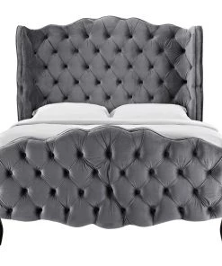 Modway Beds Violette Queen Tufted Wingback Performance Velvet Platform Bed Gray