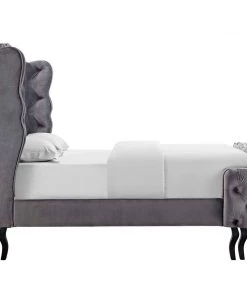 Modway Beds Violette Queen Tufted Wingback Performance Velvet Platform Bed Gray