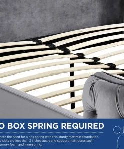 Modway Beds Violette Queen Tufted Wingback Performance Velvet Platform Bed Gray