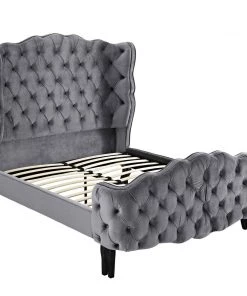 Modway Beds Violette Queen Tufted Wingback Performance Velvet Platform Bed Gray