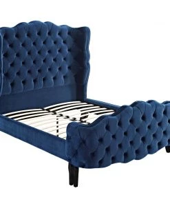 Modway Violette Queen Tufted Wingback Performance Velvet Platform Bed Navy