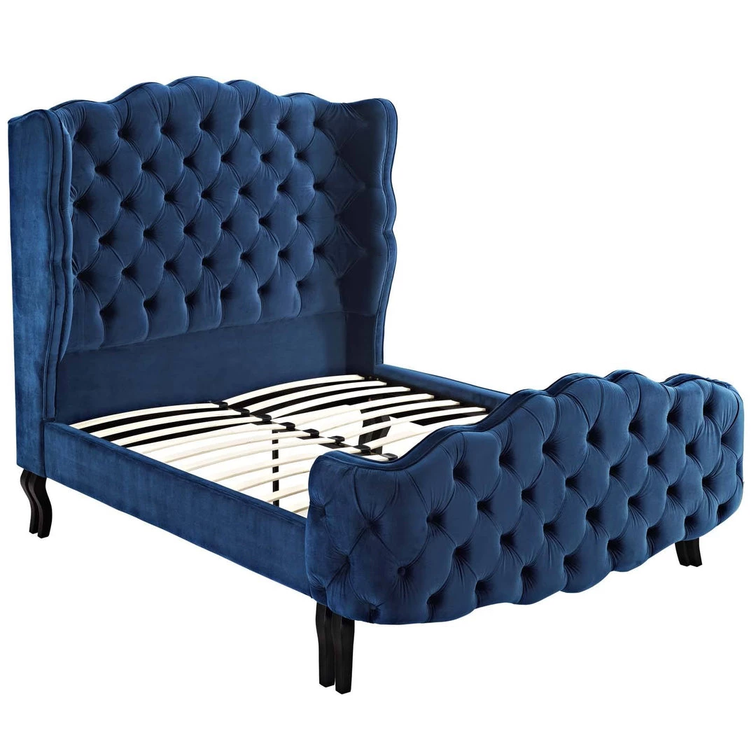 Modway Violette Queen Tufted Wingback Performance Velvet Platform Bed Navy 2 Modway Violette Queen Tufted Wingback Performance Velvet Platform Bed Navy