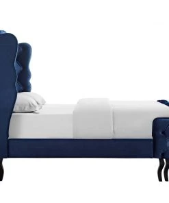Modway Violette Queen Tufted Wingback Performance Velvet Platform Bed Navy 10 Modway Violette Queen Tufted Wingback Performance Velvet Platform Bed Navy