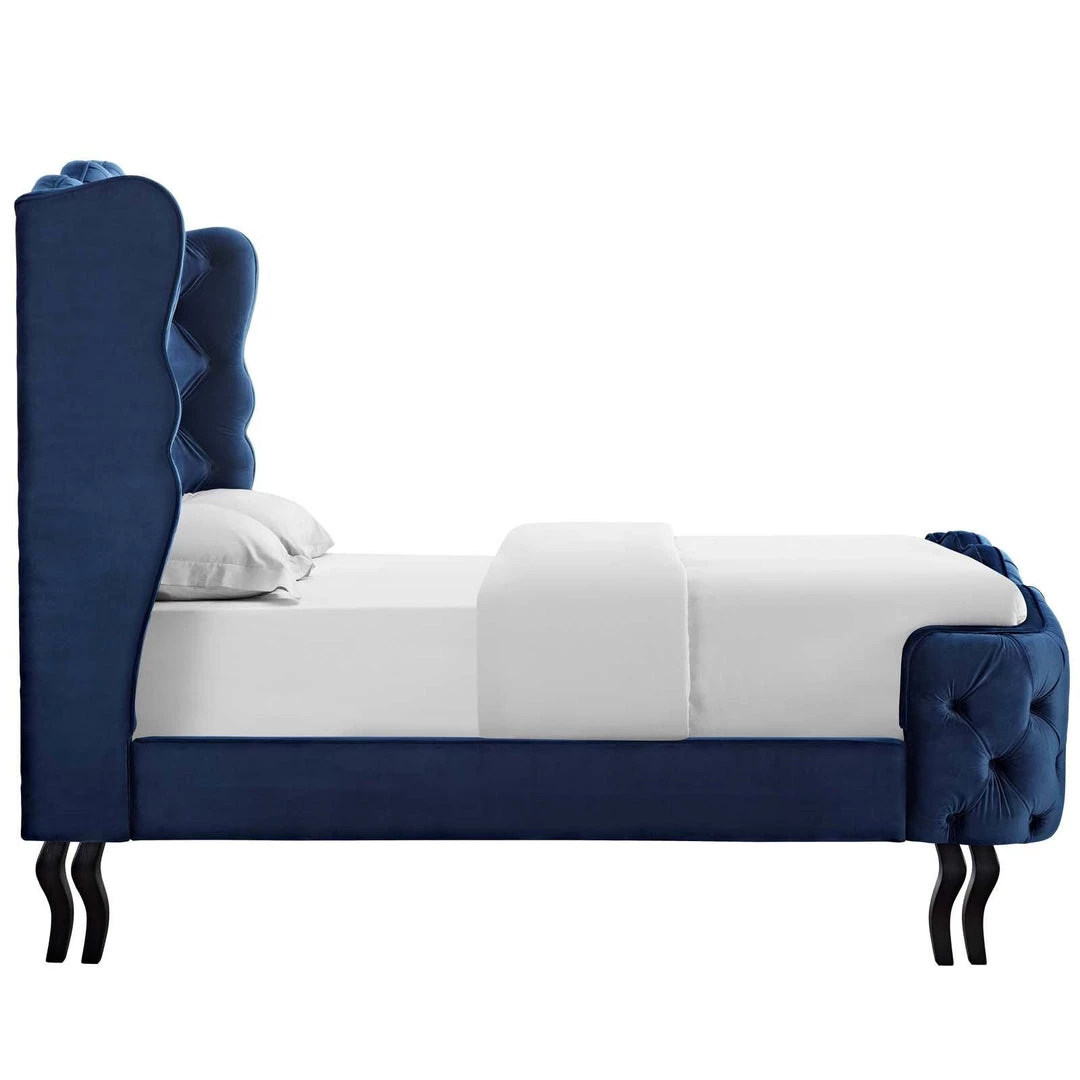 Modway Violette Queen Tufted Wingback Performance Velvet Platform Bed Navy 3 Modway Violette Queen Tufted Wingback Performance Velvet Platform Bed Navy