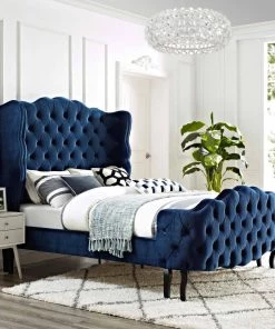 Modway Violette Queen Tufted Wingback Performance Velvet Platform Bed Navy 14 Modway Violette Queen Tufted Wingback Performance Velvet Platform Bed Navy