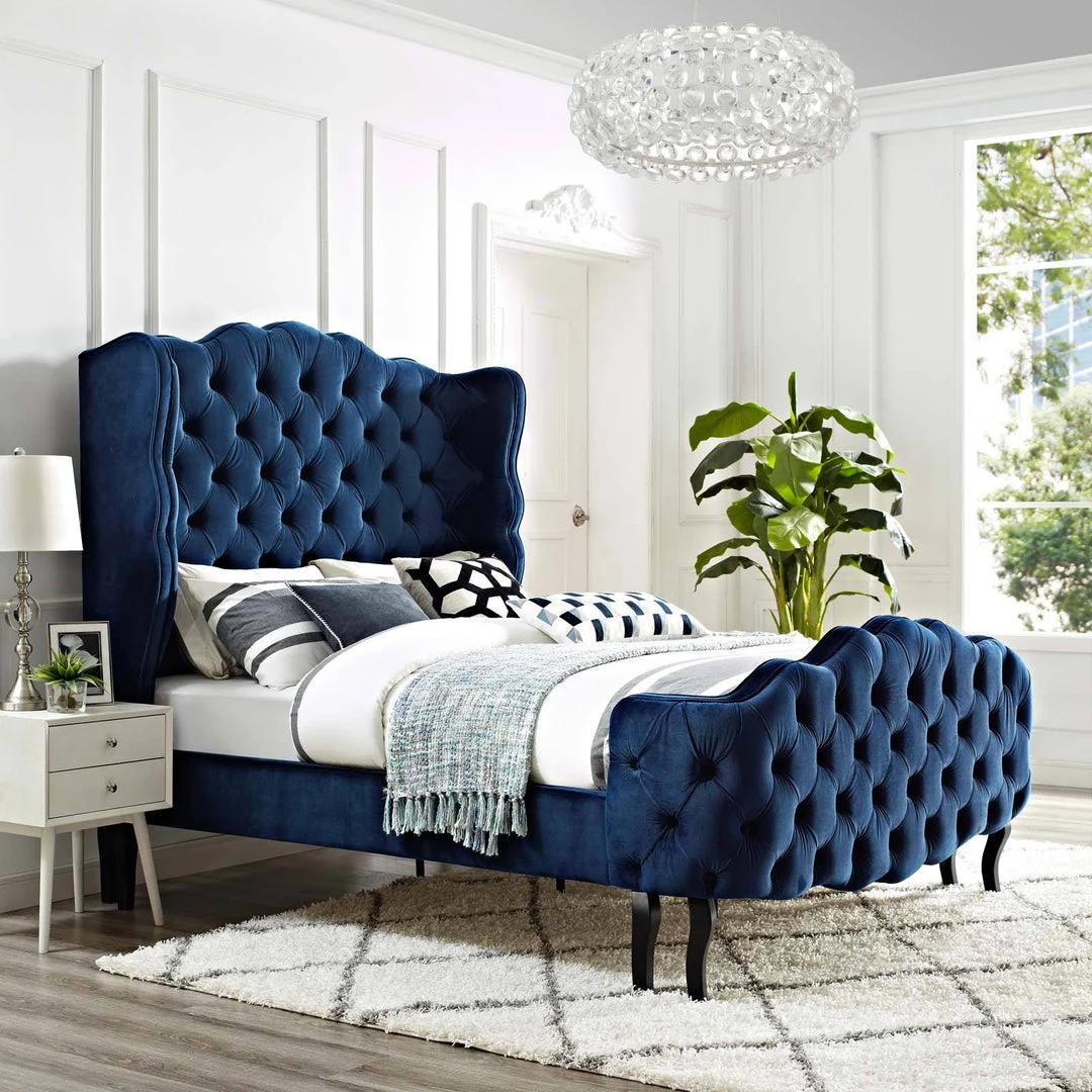 Modway Violette Queen Tufted Wingback Performance Velvet Platform Bed Navy 7 Modway Violette Queen Tufted Wingback Performance Velvet Platform Bed Navy