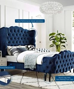 Modway Violette Queen Tufted Wingback Performance Velvet Platform Bed Navy 13 Modway Violette Queen Tufted Wingback Performance Velvet Platform Bed Navy