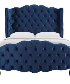 Modway Violette Queen Tufted Wingback Performance Velvet Platform Bed Navy 11 Modway Violette Queen Tufted Wingback Performance Velvet Platform Bed Navy