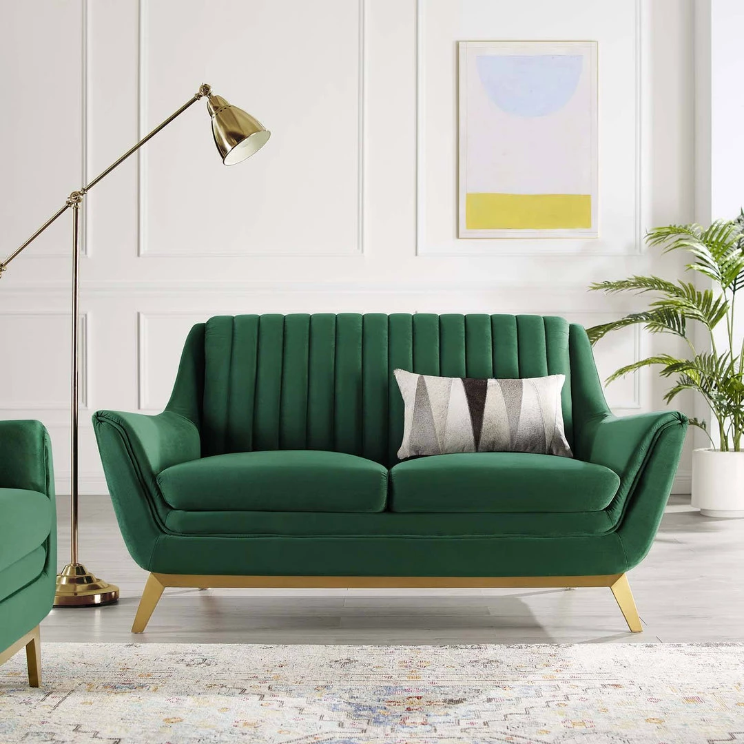 Modway Winsome Channel Tufted Performance Velvet Loveseat Emerald 8 Modway Winsome Channel Tufted Performance Velvet Loveseat Emerald