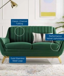 Modway Winsome Channel Tufted Performance Velvet Loveseat Emerald 14 Modway Winsome Channel Tufted Performance Velvet Loveseat Emerald
