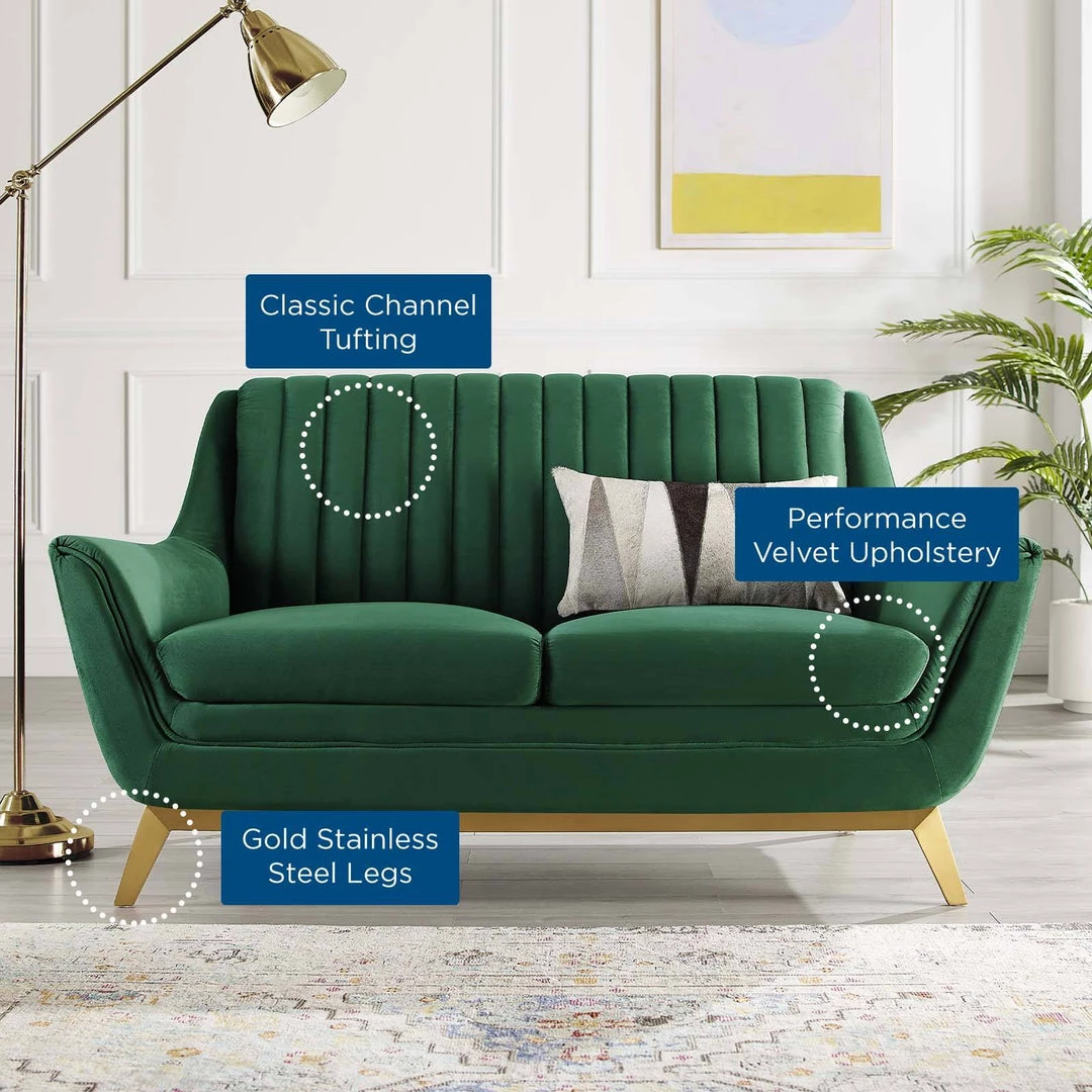 Modway Winsome Channel Tufted Performance Velvet Loveseat Emerald 6 Modway Winsome Channel Tufted Performance Velvet Loveseat Emerald
