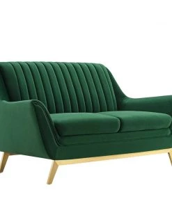 Modway Winsome Channel Tufted Performance Velvet Loveseat Emerald