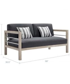 Modway Wiscasset Outdoor Patio Acacia Wood Loveseat Light Gray